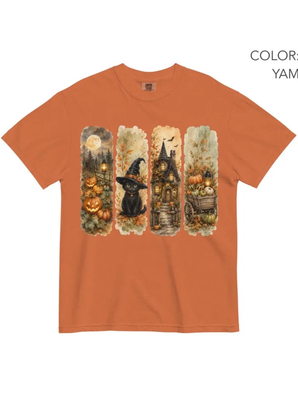 Comfort Colors Orange Halloween Cat & Pumpkin Graphic Tee